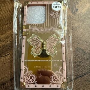 Pink and Gold Butterfly iPhone 16 Pro Case